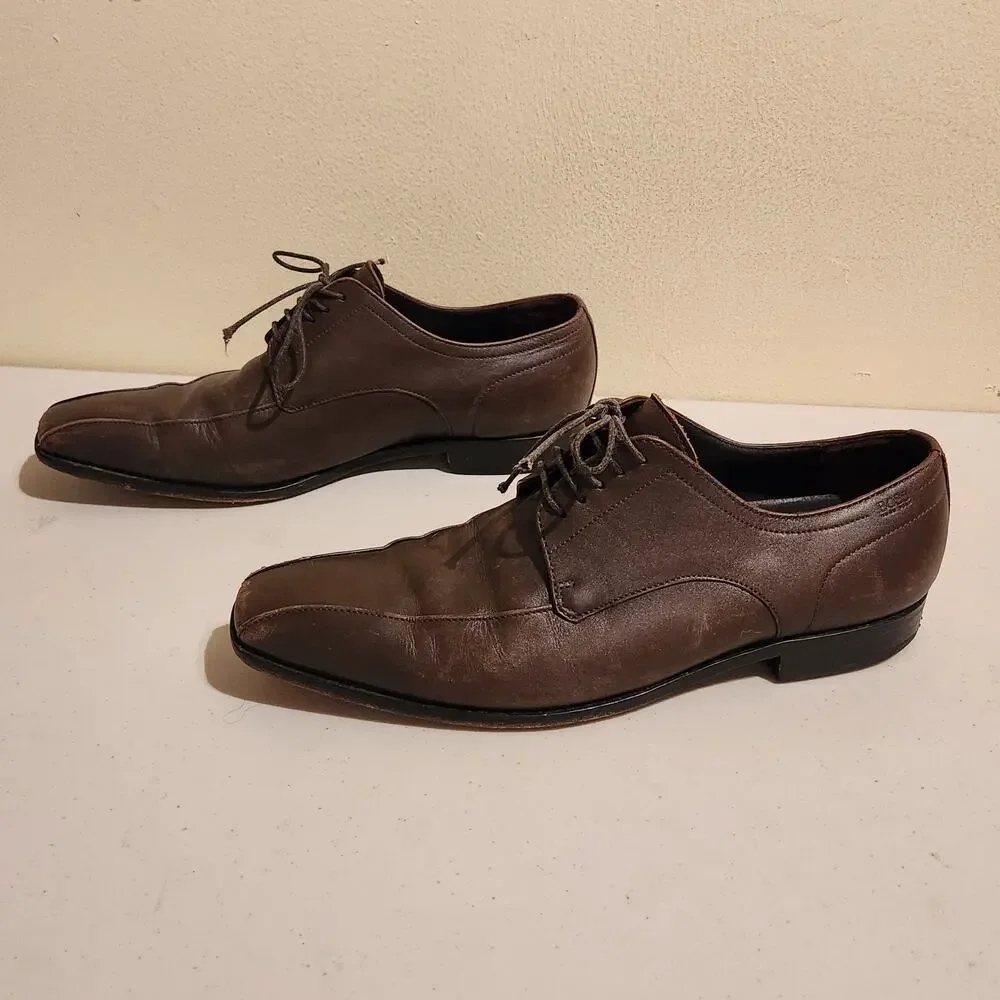 Boss By Hugo Boss Men's Sz 9.5 Remy Oxford Leather Dress Shoes Chocolate Brown